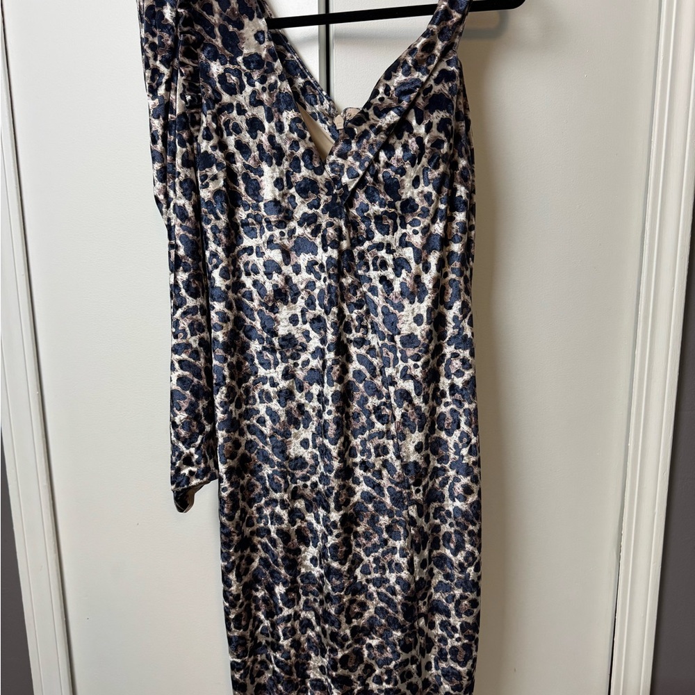 Lavish Alice Blue and Brown One-Shoulder Dress